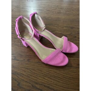 ZriEy Womens Chunky Heels Open Toe Ankle Strap Heeled Sandals, Pink, 10M